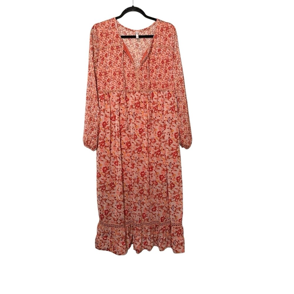 Xhilaration Floral Boho Midi Dress Juniors  XXL Long Sleeve Tiered Cottagecore
